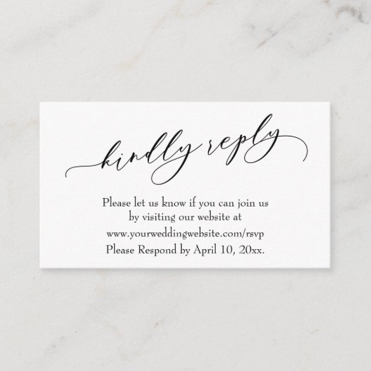 Weddenschap Kindly Reply Online Luxury Script Informatiekaartje (Voorkant)