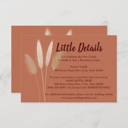 Weddenschap kleine details Pampas Grass Informatiekaartje (Voorkant / Achterkant)