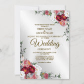 Weddenschap Kleurig Rood Witte Floral Silver Elega Kaart (Voorkant)