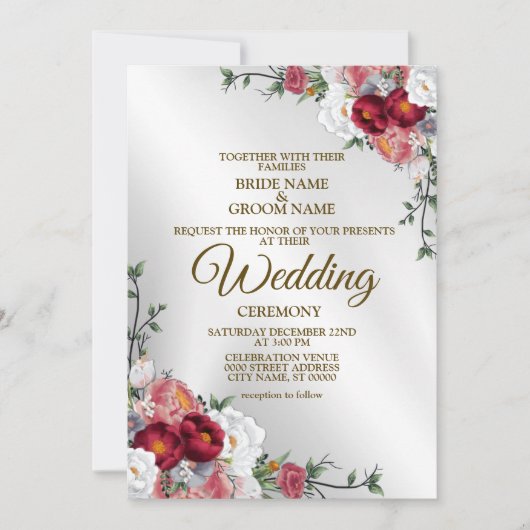 Weddenschap Kleurig Rood Witte Floral Silver Elega Kaart (Voorkant)