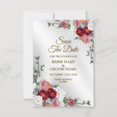 Weddenschap Kleurig Rood Witte Floral Silver Elega Save The Date (Voorkant)