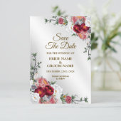 Weddenschap Kleurig Rood Witte Floral Silver Elega Save The Date (Staand voorkant)