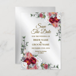 Weddenschap Kleurig Rood Witte Floral Silver Elega Save The Date
