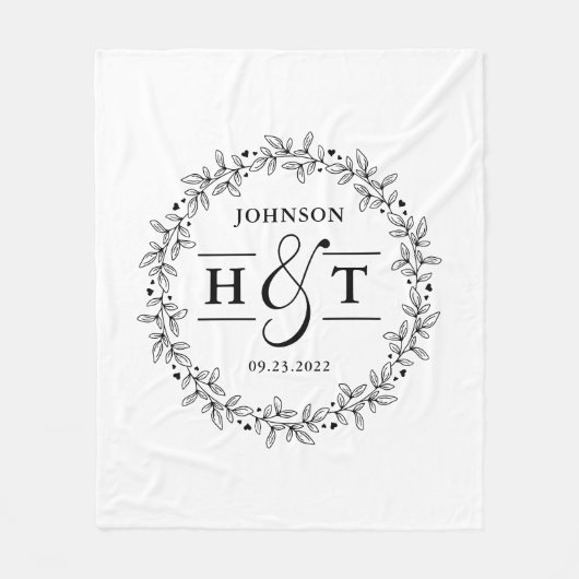 Weddenschap Koppel Monogram Floral Lijst Fleece Deken (Voorkant)