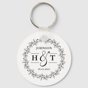 Weddenschap Koppel Monogram Floral Lijst Ronde Sleutelhanger