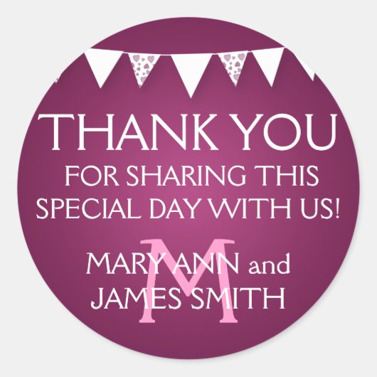 Weddenschap Label Love Bunting Monogram Pink (Voorkant)