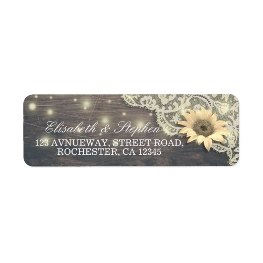Weddenschap Lace Sunflower Rustic Wood Lichten Etiket (Voorkant)
