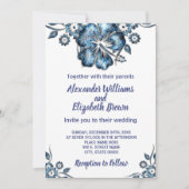 Weddenschap Land Chic Blue Flower Invitation Kaart (Voorkant)