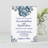 Weddenschap Land Chic Blue Flower Invitation Kaart (Staand voorkant)