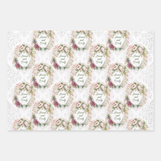 Weddenschap Land Roos Persoonlijke namen Damask 3 Inpakpapier Vel (Voorkant)
