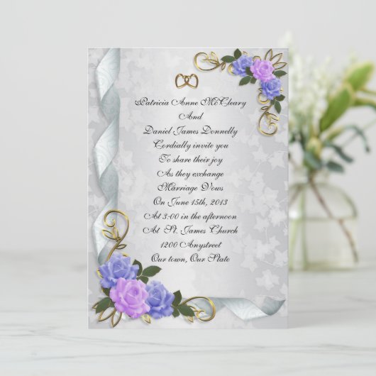 Weddenschap-lavendel en blauwe rozen kaart (Staand voorkant)