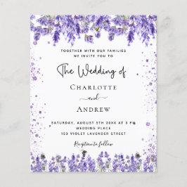 Weddenschap lavender violet glitter budget uitnodi flyer