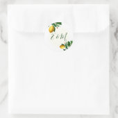 Weddenschap Lemon Botanical Simple Monogram Summer Ronde Sticker (Tas)