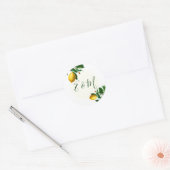 Weddenschap Lemon Botanical Simple Monogram Summer Ronde Sticker (Envelop)