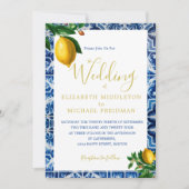 Weddenschap Lemons Blue White Tiles Tuscan Elegant Kaart (Voorkant)
