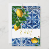 Weddenschap Lemons Blue White Tiles Tuscan Elegant Kaart (Achterkant)