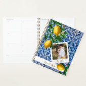 Weddenschap Lemons Foto Blue White Tiles Elegant Planner (Display)