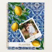 Weddenschap Lemons Foto Blue White Tiles Elegant Planner (Voorkant)