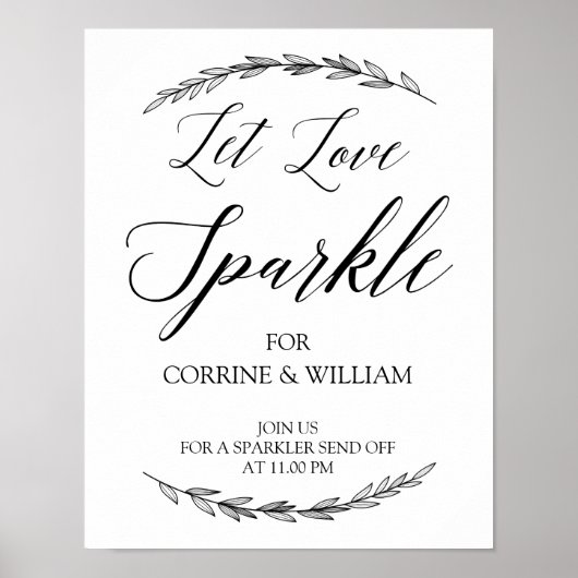 Weddenschap -Let Love Sparkle Laurel Wedding Sign Poster (Voorkant)