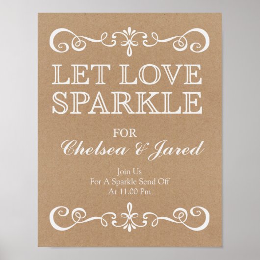 Weddenschap -Let Love Sparkle Rustic Wedding Sign Poster (Voorkant)