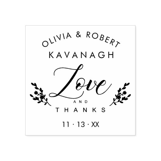Weddenschap Liefde en Bedankt Citaat Chic Botanica Rubberstempel (Afrduk)