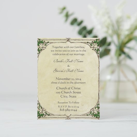 Weddenschap Lijst Parchment Swirl Uitnodiging Briefkaart (Staand voorkant)