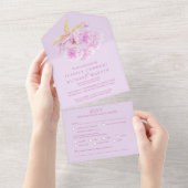 Weddenschap lila bloesem waterverf fotomaaltijd RS All In One Uitnodiging (Afscheurbaar)