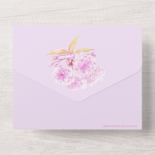 Weddenschap lila bloesem waterverf fotomaaltijd RS All In One Uitnodiging (Achterkant)