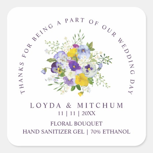 Weddenschap Lila en Gele Shades Floral Bouquet Vierkante Sticker (Voorkant)