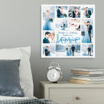 Weddenschap LOVE FOREVER Foto Collage Aangepaste k Canvas Afdruk<br><div class="desc">Creëer een foto-collage-canvasafdruk ter herdenking van het keepaardje met 11 van je favoriete bruiloft en een paar afbeeldingen of afbeeldingen. Het ontwerp kenmerkt de titel LOVE FOREVER en gepersonaliseerd met de bruid en de namen van de bruidegom en de trouwdatum in een editable stoffige blauwe kleur tegen een voorgestelde witte...</div>