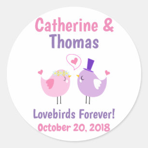 Weddenschap Lovevogels Cute Pink Paars Ronde Sticker