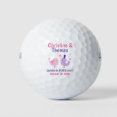 Weddenschap Lovevogels Roze Paarse Favor Golfballen (Voorkant)