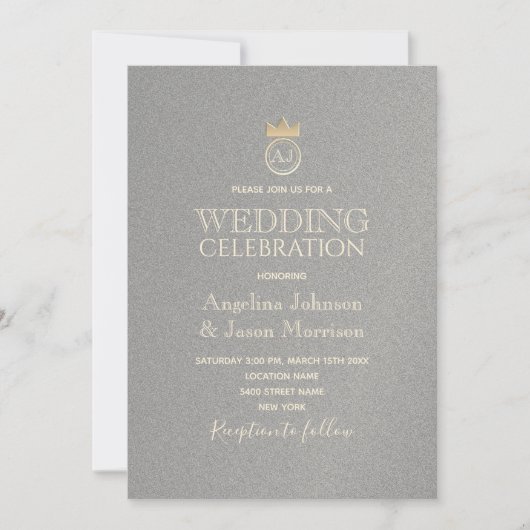 Weddenschap Luxury Silver en Gold Monogram Kaart (Voorkant)