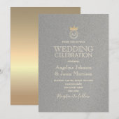 Weddenschap Luxury Silver en Gold Monogram Kaart (Voorkant / Achterkant)