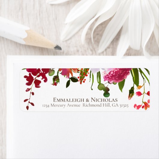 Weddenschap Magenta Roze koraal Floral Adres Etiket (Insitu)