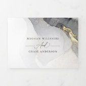 Weddenschap marmer Black Gold Alcohol Ink Tri-Fold Drieluik Uitnodiging (Cover)