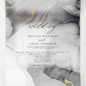 Weddenschap marmer Black Gold Alcohol Ink Tri-Fold Drieluik Uitnodiging (Binnenkant midden)