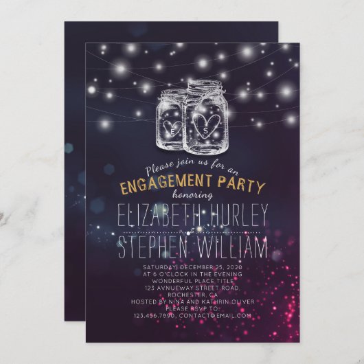 Weddenschap Mason Jar Paarse Lights Kaart (Voorkant / Achterkant)
