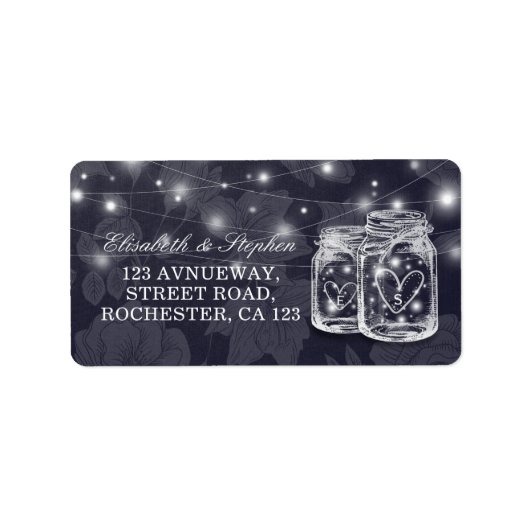 Weddenschap Mason Jars String Lights Navy Blue Etiket (Voorkant)