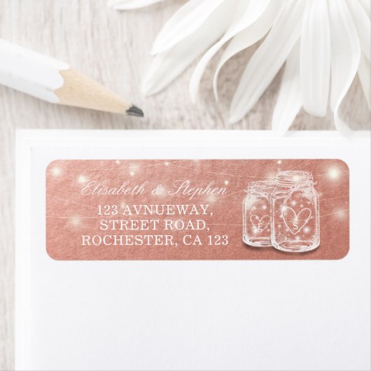 Weddenschap Mason Jars String Lights Roos Gold Etiket (Insitu)