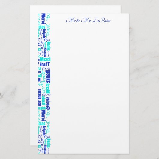Weddenschap meertalig Dank u wel Typografie Border Briefpapier (Voorkant / Achterkant)