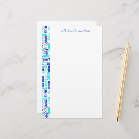 Weddenschap meertalig Dank u wel Typografie Border Briefpapier (Voorkant / Achterkant in situ)