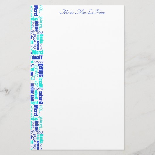 Weddenschap meertalig Dank u wel Typografie Border Briefpapier (Voorkant)