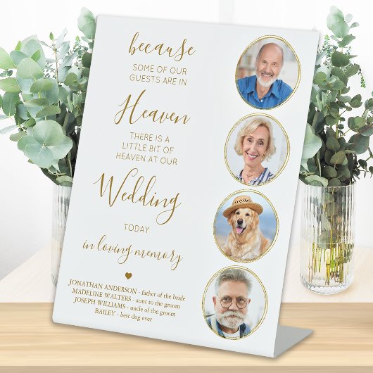 Weddenschap Memorial Elegant Gold Custom Photo Hea Reclamebord Met Voetstuk