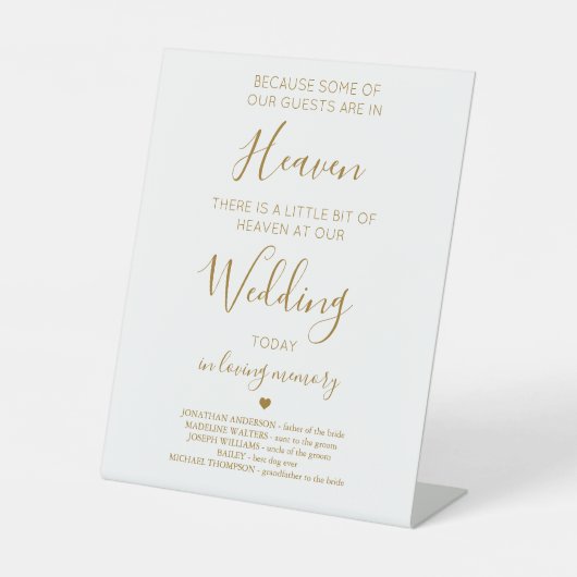 Weddenschap Memorial Gold Gepersonaliseerd hemelge Reclamebord Met Voetstuk (Voorkant)