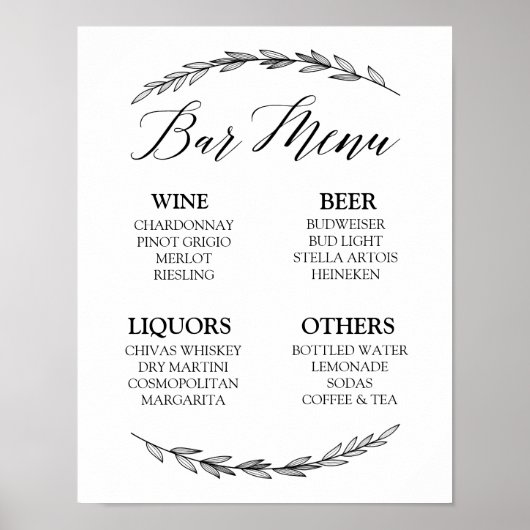 Weddenschap - Menu Laurel Wedding Sign Poster (Voorkant)