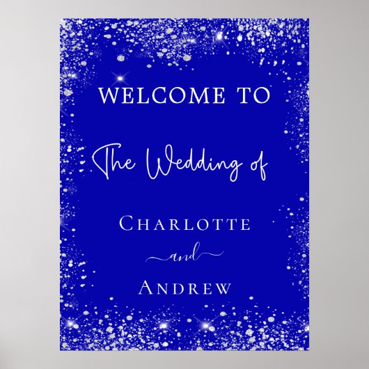 Weddenschap met blauwe zilverglitter poster (Voorkant)