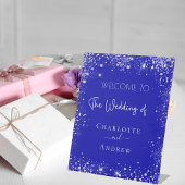 Weddenschap met blauwe zilverglitter reclamebord met voetstuk