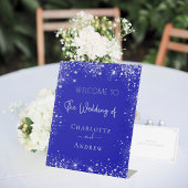 Weddenschap met blauwe zilverglitter reclamebord met voetstuk