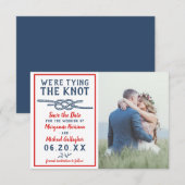 Weddenschap met de Knot Beach foto Navy Blue Red Save The Date (Voorkant / Achterkant)